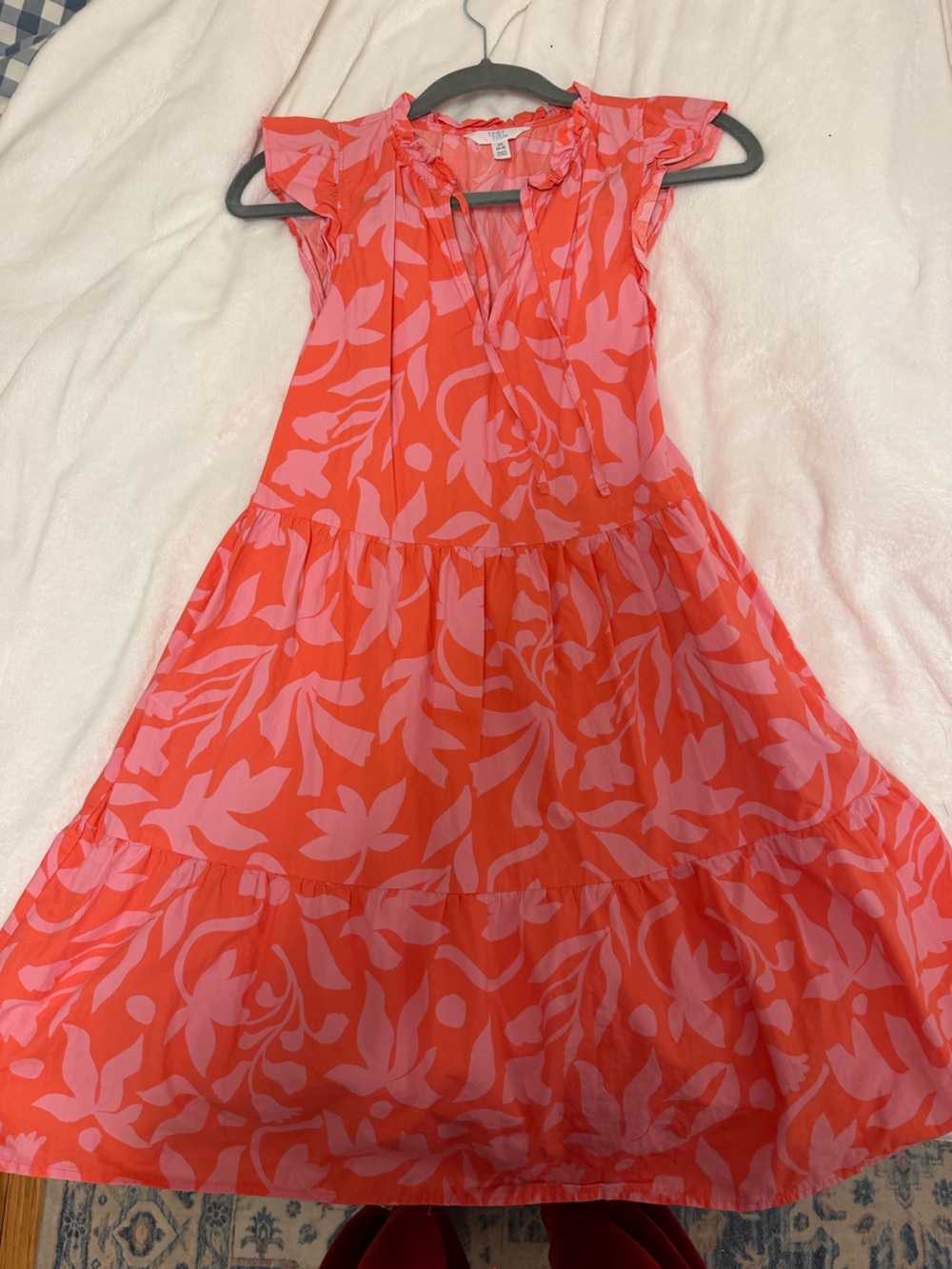 Time and Tru Coral and Pink Floral Midi Dress